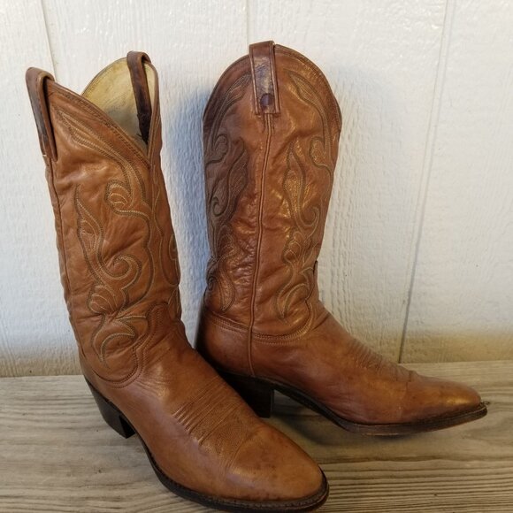 Vintage Goatskin Mens Brown Leather Cowboy Western Boots 9.5 D 16776 USA - Picture 1 of 14